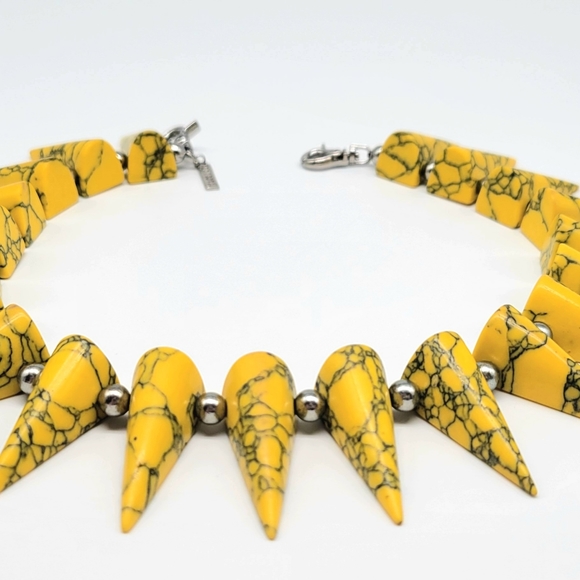 Eddie Borgo RARE Yellow and Black Resin Spike Choker Collar with Silver Beads - Picture 4 of 11